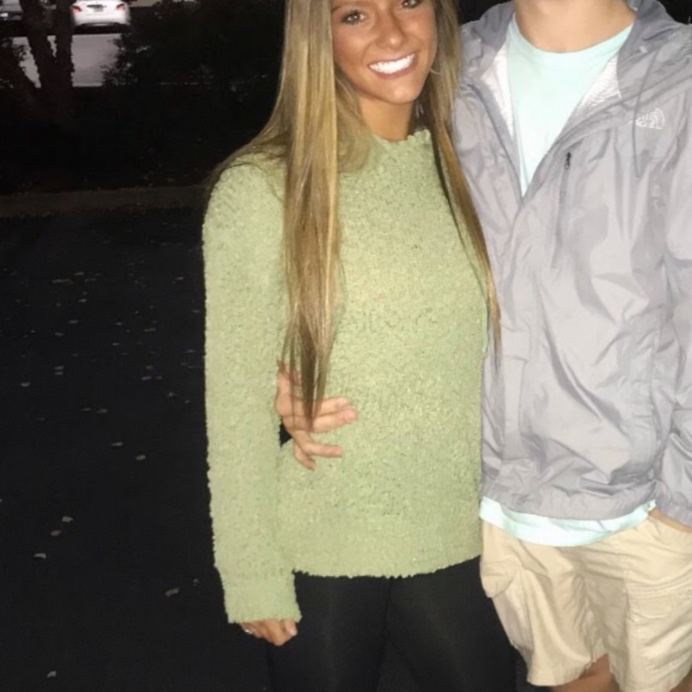 green popcorn sweater